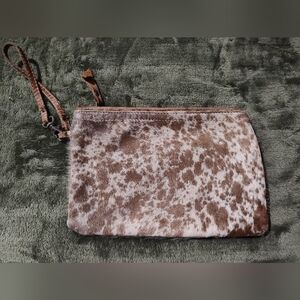Myra Bag Women's Hair-On Hide Small Pouch Wristlet Brown And Gray